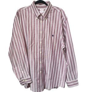 Brooks Brothers Burgundy and White Striped Dress Shirt